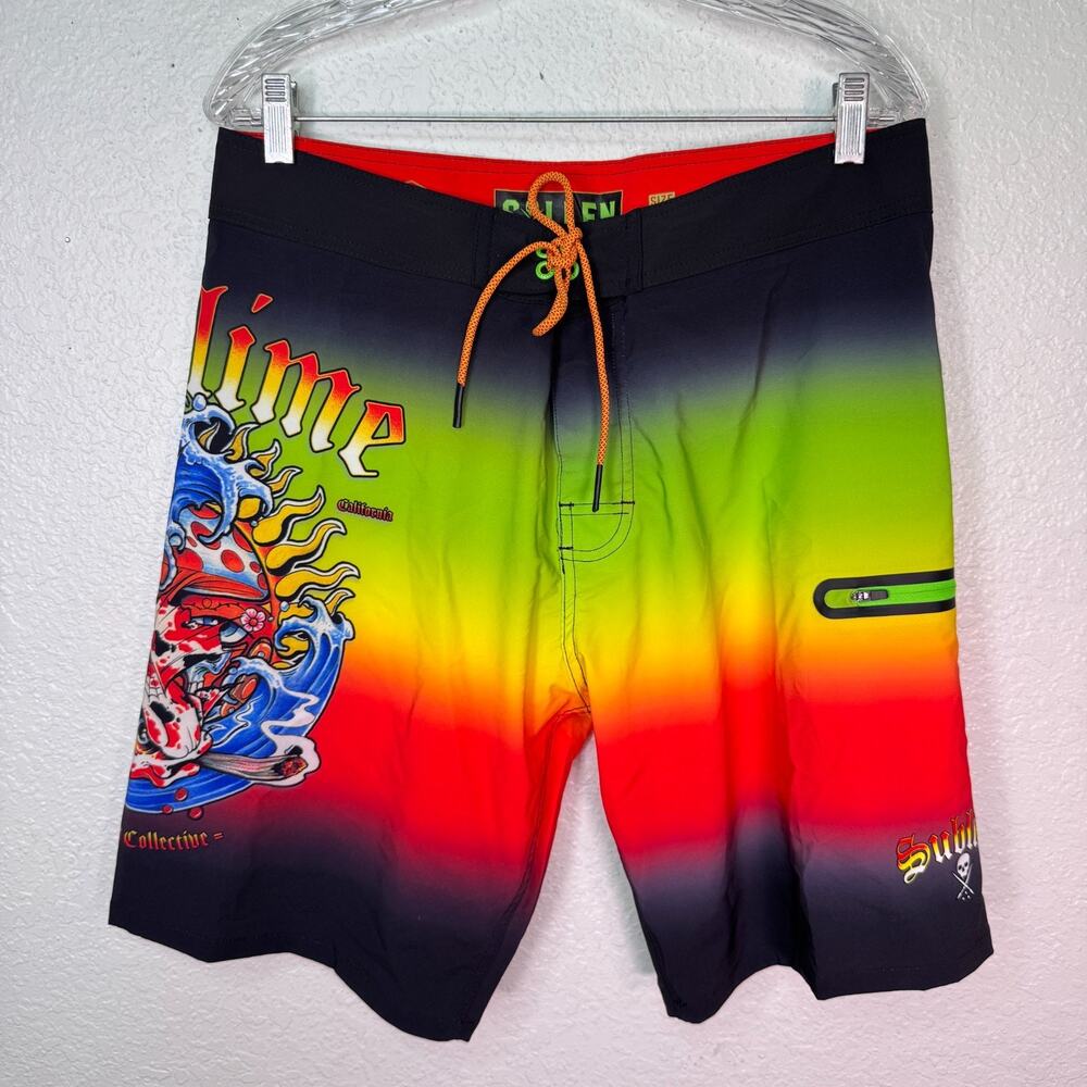 Sullen Sublime Swim Trunks Mens 32 Board Shorts Bad Fish Graphic Beach Resort